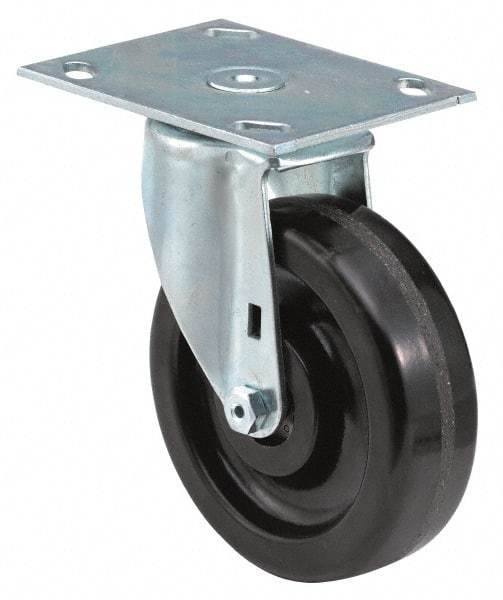 E.R. Wagner - 6" Diam x 2" Wide x 7-1/2" OAH Top Plate Mount Swivel Caster - Polyurethane, 900 Lb Capacity, Delrin Bearing, 4 x 4-1/2" Plate - All Tool & Supply