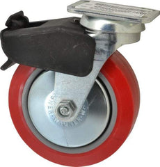 E.R. Wagner - 6" Diam x 2" Wide x 7-1/2" OAH Top Plate Mount Swivel Caster with Brake - Polyurethane, 700 Lb Capacity, Roller Bearing, 2-3/4 x 3-3/4" Plate - All Tool & Supply