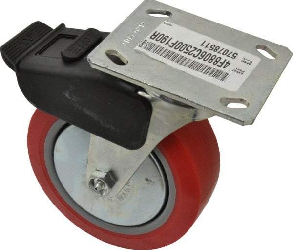 E.R. Wagner - 6" Diam x 2" Wide x 7-1/2" OAH Top Plate Mount Swivel Caster with Brake - Polyurethane, 700 Lb Capacity, Roller Bearing, 4 x 4-1/2" Plate - All Tool & Supply