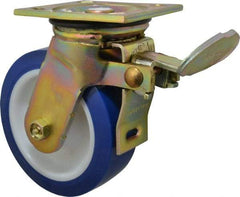 E.R. Wagner - 6" Diam x 2" Wide x 7-1/2" OAH Top Plate Mount Swivel Caster with Brake - Polyurethane, 900 Lb Capacity, Delrin Bearing, 4 x 4-1/2" Plate - All Tool & Supply