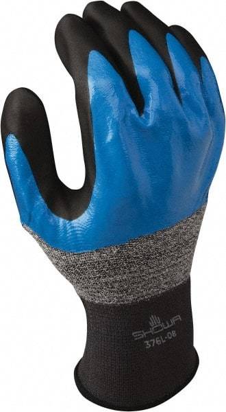 SHOWA - Size M (7) Nitrile Coated Synthetic Blend General Protection Work Gloves - For General Purpose, Palm & Fingers Coated, Knit Wrist Cuff, Full Fingered, Black/Blue/Gray, Paired - All Tool & Supply