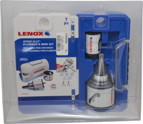 Lenox - 7 Piece, 1-1/4" to 2-1/2" Saw Diam, Plumber's Hole Saw Kit - Bi-Metal, Toothed Edge, Includes 5 Hole Saws - All Tool & Supply