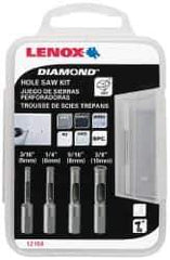 Lenox - 4 Piece, 3/16" to 3/8" Saw Diam, General Purpose Hole Saw Kit - Diamond Grit, Toothed Edge, Includes 4 Hole Saws - All Tool & Supply