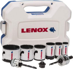 Lenox - 9 Piece, 7/8" to 2-1/4" Saw Diam, Electrician's Hole Saw Kit - Bi-Metal, Toothed Edge, Includes 6 Hole Saws - All Tool & Supply