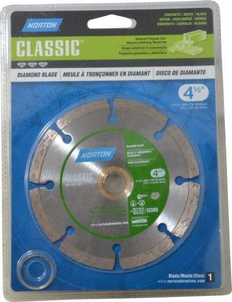 Norton - 4-1/2" Diam, 5/8 & 7/8" Arbor Hole Diam, Wet & Dry Cut Saw Blade - Diamond-Tipped, Standard Round Arbor - All Tool & Supply