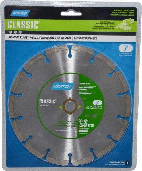 Norton - 7" Diam, 5/8" Arbor Hole Diam, Wet & Dry Cut Saw Blade - Diamond-Tipped, Standard Round Arbor - All Tool & Supply