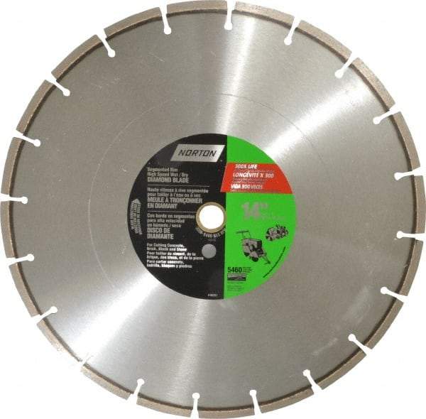 Norton - 14" Diam, 1" Arbor Hole Diam, Wet & Dry Cut Saw Blade - Diamond-Tipped, Standard Round Arbor - All Tool & Supply