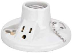 Leviton - 2 Pin, 125 VAC, 660 Watt, Medium Base, Pull Chain Lamp Holder - 4.56 Inch Wide x 2-1/2 Inch High, Incandescent, Screw Mounted - All Tool & Supply