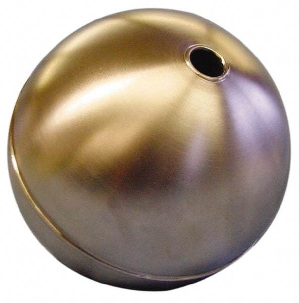 Made in USA - 4-1/2" Diam, Spherical, Tubed Through Connection, Metal Float - 1/2" Rod Thread, Stainless Steel, 500 Max psi, 24 Gauge - All Tool & Supply