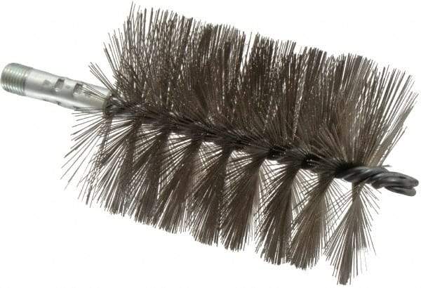 Schaefer Brush - 4-1/2" Brush Length, 3-1/2" Diam, Double Stem, Single Spiral Tube Brush - 7-1/4" Long, Stainless Steel, 1/4" NPSM Male Connection - All Tool & Supply