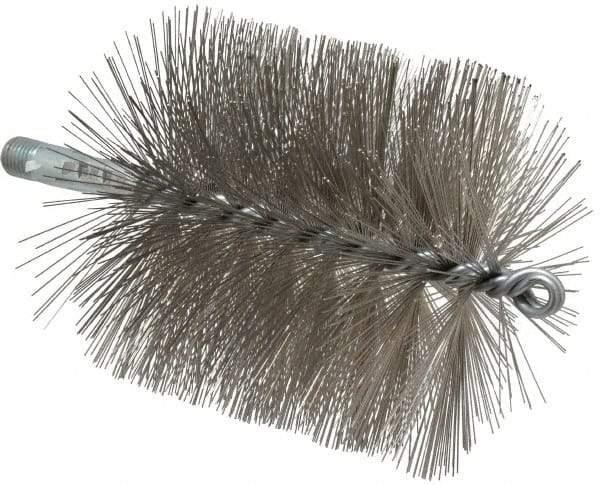 Schaefer Brush - 4-1/2" Brush Length, 4-1/2" Diam, Double Stem, Single Spiral Tube Brush - 7-1/4" Long, Stainless Steel, 1/4" NPSM Male Connection - All Tool & Supply