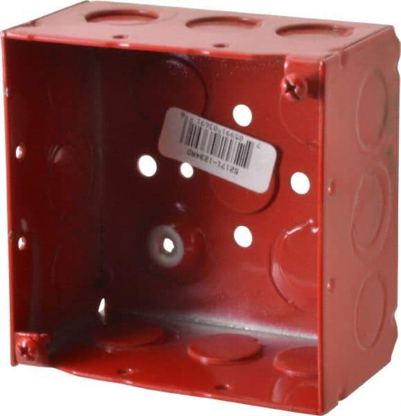 Thomas & Betts - 2 Gang, (17) 1/2 & 3/4" Knockouts, Steel Square Fire Alarm Box - 4" Overall Height x 4" Overall Width x 2-1/8" Overall Depth - All Tool & Supply
