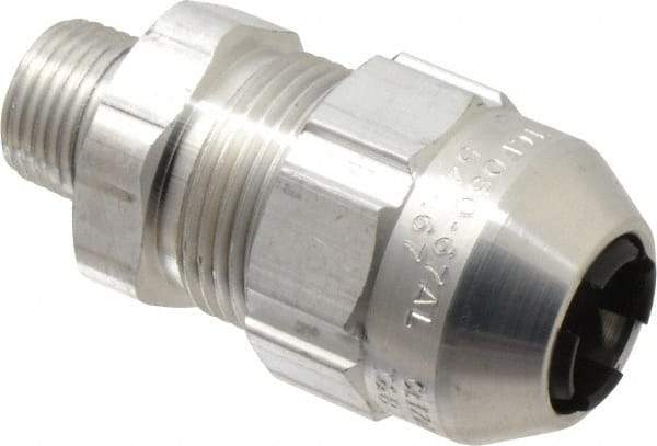 Thomas & Betts - 0.54 to 0.67" Cable Capacity, Class 1, Gas & Vapor Environments, Straight Strain Relief Cord Grip - 1/2 NPT Thread, Aluminum - All Tool & Supply