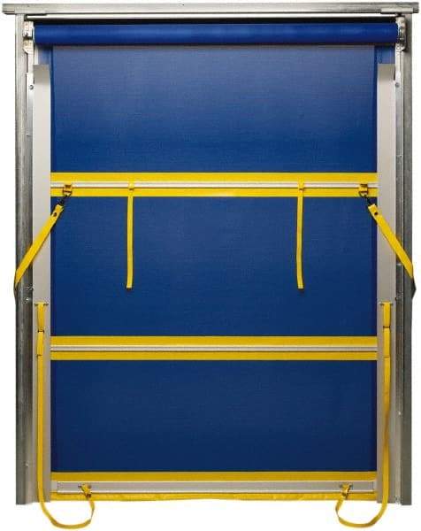 TMI, LLC - 10' Door Width x 10' Door Height PVC Mesh Bug Screen & Spring Loaded Manuel (Style) Roll Up Dock Screen - Blue/Yellow - All Tool & Supply