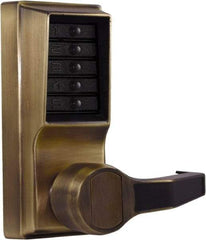 Kaba Access - Pushbutton Lock Lever Lockset for 1-3/8 to 2-1/4" Thick Doors - 2-3/4" Back Set, Nonkey Override Cylinder, Antique Brass Finish - All Tool & Supply