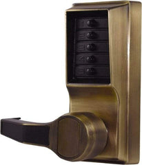 Kaba Access - Pushbutton Lock Lever Lockset for 1-3/8 to 2-1/4" Thick Doors - 2-3/4" Back Set, Nonkey Override Cylinder, Antique Brass Finish - All Tool & Supply