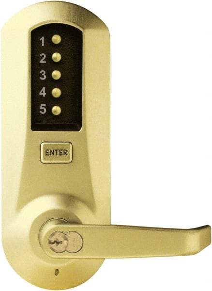 Kaba Access - Pushbutton Lock with Interchangeable Core Lever Lockset for 1-3/8 to 2-1/4" Thick Doors - 2-3/4" Back Set, 6 or 7 Pin Length Best & Compatible (Core Not Included) Cylinder, Satin Brass Finish - All Tool & Supply