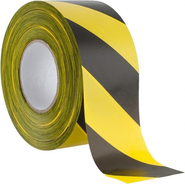 PRO-SAFE - 1000 Ft. Long x 3 Inch Wide Roll, Polyethylene, Black and Yellow, Barricade and Flagging Tape - All Tool & Supply