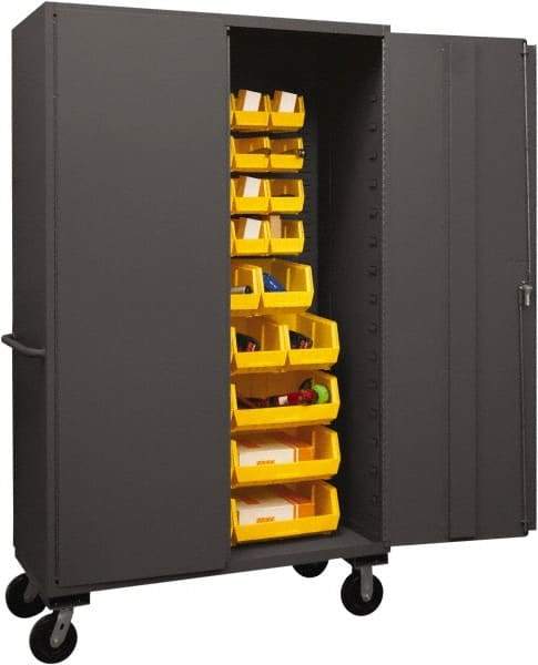 Durham - 42 Bin Mobile Storage Cabinet - Steel, 48" Wide x 24" Deep x 80" High, Yellow - All Tool & Supply