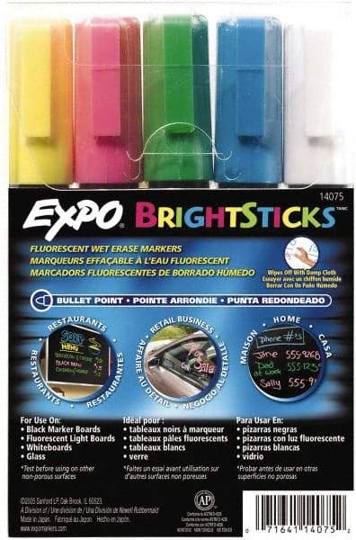 Expo - Blue, Green Pink, Yellow & White Bullet Point Wet Erase Markers - For Use with Black Marker Boards, Fluorescent Light Boards, Glass Boards & White Boards - All Tool & Supply