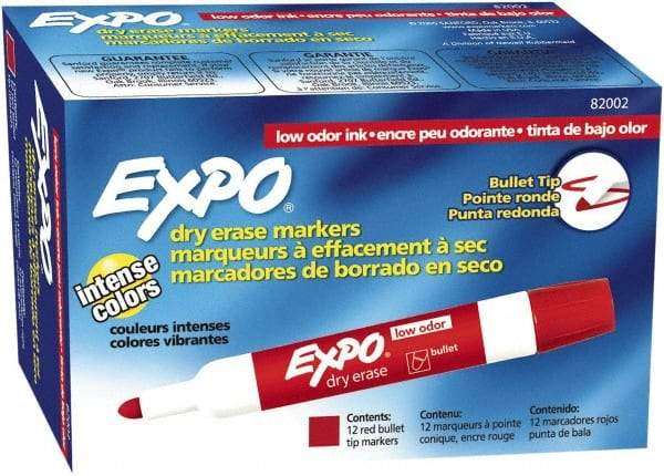 Expo - Red Low Odor Bullet Tip 12 Pack Dry Erase Markers - For Use with Dry Erase Marker Boards - All Tool & Supply