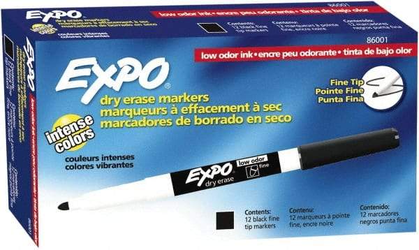 Expo - Black Low Odor Fine Tip 12 Pack Dry Erase Markers - For Use with Dry Erase Marker Boards - All Tool & Supply