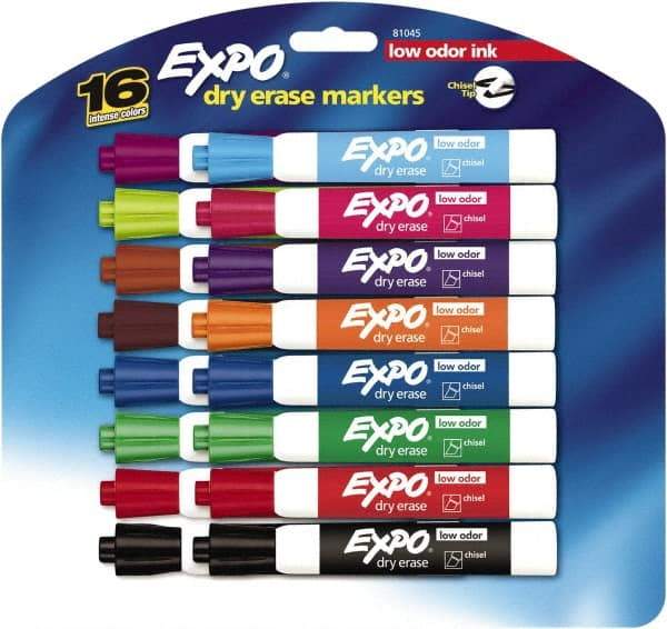 Expo - Assorted Colors, Low Odor Chisel Tip 16 Pack Dry Erase Markers - For Use with Dry Erase Marker Boards - All Tool & Supply