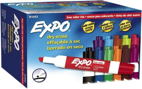 Expo - Aqua, Black, Blue, Brown, Green, Lime, Orange, Pink, Plum, Pumpkin, Purple & Red Low Odor Chisel Tip 12 Pack Dry Erase Markers - For Use with Dry Erase Marker Boards - All Tool & Supply