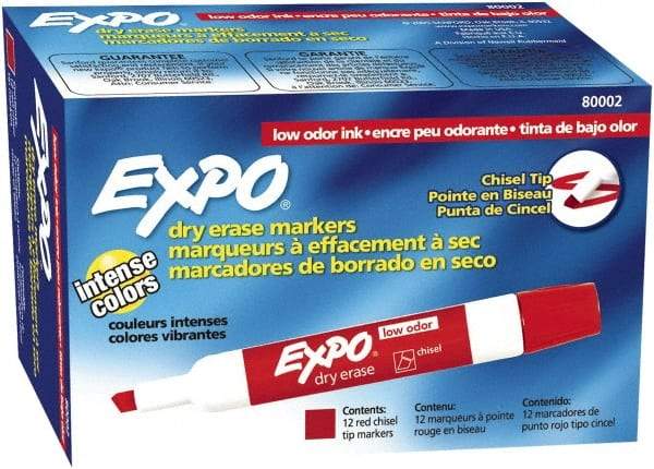 Expo - Red Low Odor Chisel Tip 12 Pack Dry Erase Markers - For Use with Dry Erase Marker Boards - All Tool & Supply