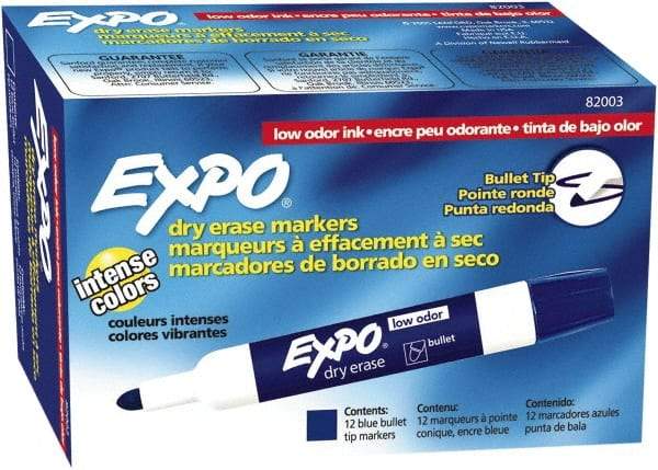 Expo - Blue Low Odor Bullet Tip 12 Pack Dry Erase Markers - For Use with Dry Erase Marker Boards - All Tool & Supply