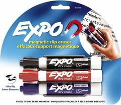 Expo - Chisel Tip 3 Pack with Dry Eraser - Includes Black, Red & Purple & Eraser, For Use with Dry Erase Marker Boards - All Tool & Supply