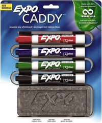 Expo - Red, Black, Blue & Green Low Odor Chisel Tip Markers 4 Pack Dry Erase Markers - Includes Eraser & Caddy Organizer, For Use with Dry Erase Marker Boards - All Tool & Supply