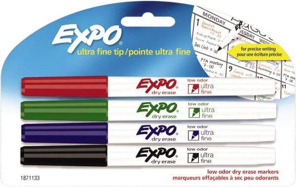 Expo - Black, Blue, Green & Red Low Odor Ultra Fin Tip 4 Pack Dry Erase Markers - For Use with Dry Erase Marker Boards - All Tool & Supply