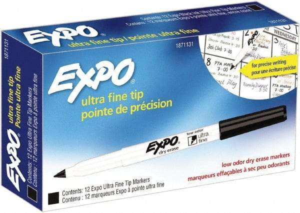 Expo - Black Low Odor Ultra Fine Tip 12 Pack Dry Erase Markers - For Use with Dry Erase Marker Boards - All Tool & Supply