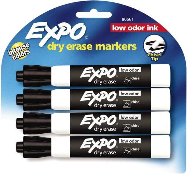 Expo - Black Low Odor Chisel Tip 4 Pack Dry Erase Markers - For Use with Dry Erase Marker Boards - All Tool & Supply