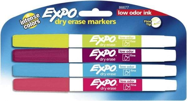 Expo - Aqua, Lime, Pink & Plum Low Odor Fine Tip 4 Pack Dry Erase Markers - For Use with Dry Erase Marker Boards - All Tool & Supply