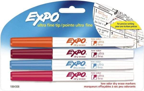 Expo - Aqua Blue, Orange, Pink & Plum Low Odor Ultra Fine Tip 4 Pack Dry Erase Markers - For Use with Dry Erase Marker Boards - All Tool & Supply