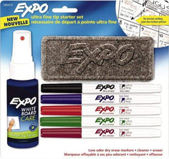 Expo - Black, Blue, Red, Green & Plum Low Odor Ultra Fine Tip 4 Pack Dry Erase Markers - Includes 2 oz Cleaning Fluid & Eraser, For Use with Dry Erase Marker Boards - All Tool & Supply