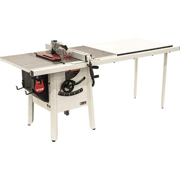 Jet - 10" Blade Diam, 5/8" Arbor Diam, 1 Phase Table Saw - 1-3/4 hp, 27" Wide, 115 Volt, 3-1/8" Cutting Depth - All Tool & Supply