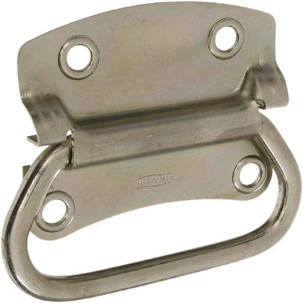 National Mfg. - 3-1/2" Wide Plate x 2-39/50" High Plate, 2-3/4" Bail ID, #0, Steel Chest Handle - #6 Screw, 4.23" Wide x 3.53" High, 0.28" Mounting Hole Diam, Zinc Plated, 4 Holes - All Tool & Supply