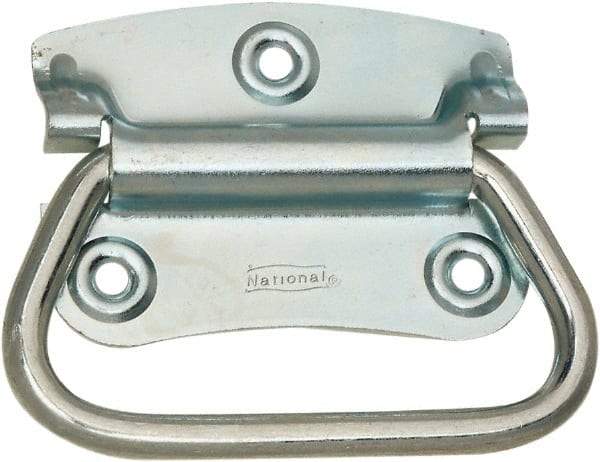 National Mfg. - 2-3/4" Wide Plate x 2" High Plate, 2" Bail ID, #0, Steel Chest Handle - #6 Screw, 3.35" Wide x 2.74" High, 0.165" Mounting Hole Diam, Zinc Plated, 4 Holes - All Tool & Supply