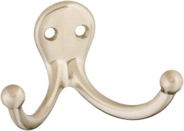 National Mfg. - 2" Wide x 1" High x 0.11" Thick, Double Prong Robe Hook - 1-3/4" Projection, Satin Nickel - All Tool & Supply