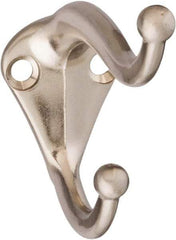 National Mfg. - 1" Wide x 2" High x 0.11" Thick, Double Coat & Hat Hook - 2-3/4" Projection, Satin Nickel - All Tool & Supply