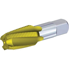 Kennametal - 3/4-14 NPT, 15° Helix, 4 Flutes, 2-1/2 - 3-1/2 Chamfer, Oxide Finish, High Speed Steel, Spiral Flute Pipe Tap - Right Hand Flute, 1.38" Thread Length, 0.5650" Projection, Series T854 - All Tool & Supply