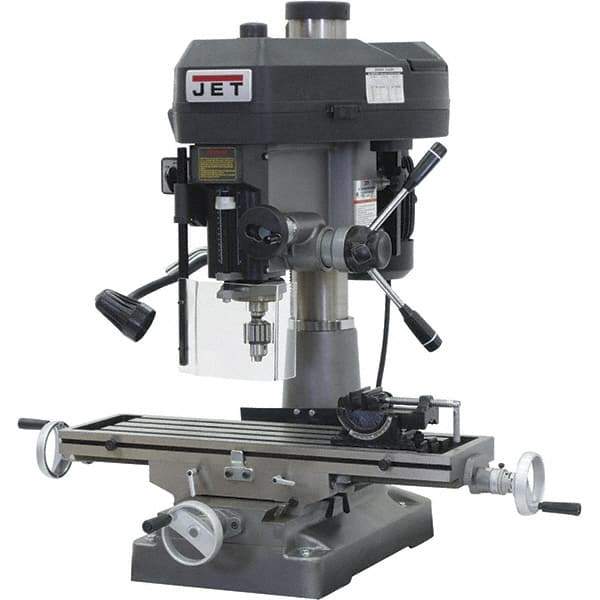 Jet - 1 Phase, 15-7/8" Swing, Step Pulley Mill Drill Combination - 9-1/2" Table Length x 32-1/4" Table Width, 20-1/2" Longitudinal Travel, 7" Cross Travel, 12 Spindle Speeds, 2 hp, 115/230 Volts - All Tool & Supply