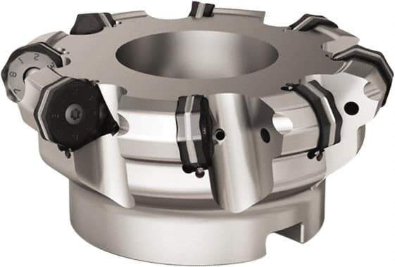 Seco - 8 Inserts, 5.311" Cutter Diam, 0.0787" Max Depth of Cut, Indexable High-Feed Face Mill - 1.5748" Arbor Hole Diam, 0.6457" Keyway Width, 2.4803" High, R220.21 Toolholder, ON.. 09.. Inserts - All Tool & Supply