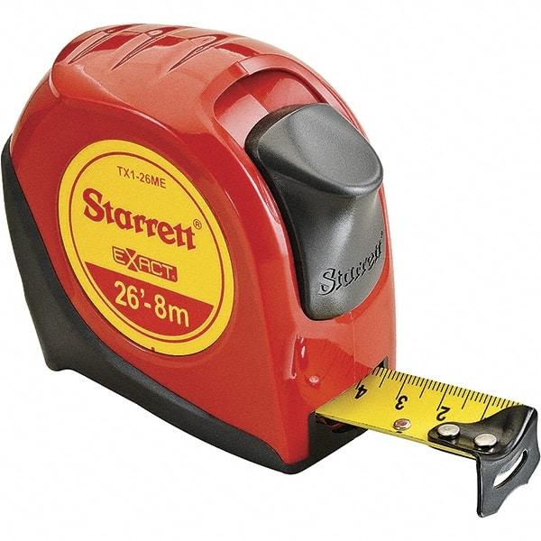 Starrett - 26' x 1" Yellow Blade Tape Measure - 1/16" & 1mm Graduation, S9 Graduation Style, Red Case - All Tool & Supply