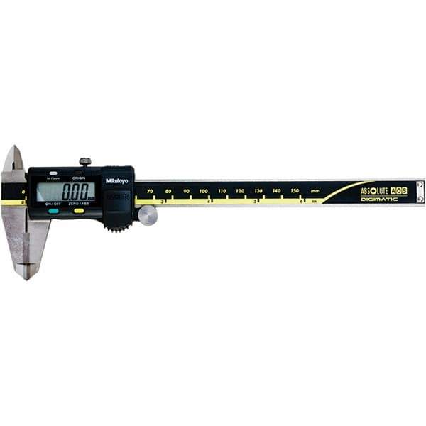 Mitutoyo - 0 to 6" Range 0.01mm Resolution, Electronic Caliper - Steel with 40mm Carbide-Tipped Jaws, 0.001" Accuracy, SPC Output - All Tool & Supply