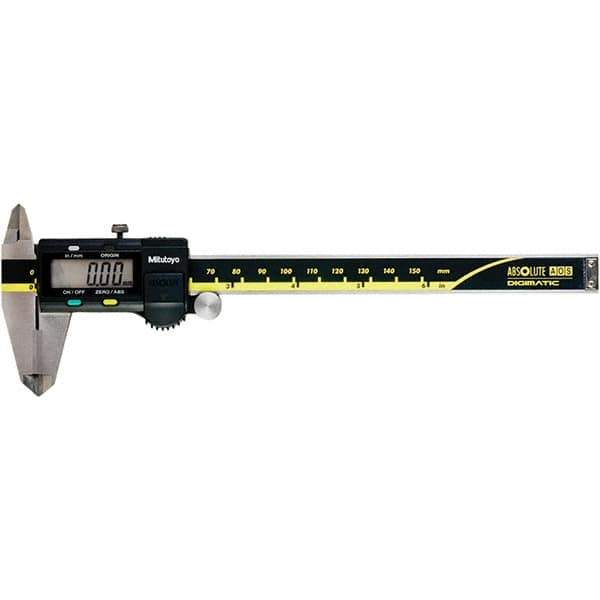 Mitutoyo - 0 to 6" Range 0.01mm Resolution, Electronic Caliper - Steel with 40mm Carbide-Tipped Jaws, 0.001" Accuracy, SPC Output - All Tool & Supply