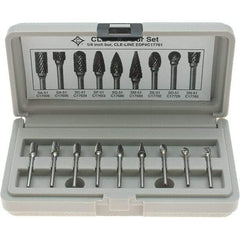 Cle-Line - 9 Piece, 1/8" Shank Burr Set - Solid Carbide, Multiple Head Shapes - All Tool & Supply